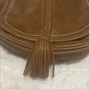 Roots Brown Leather Crossbody Bag with Tassel